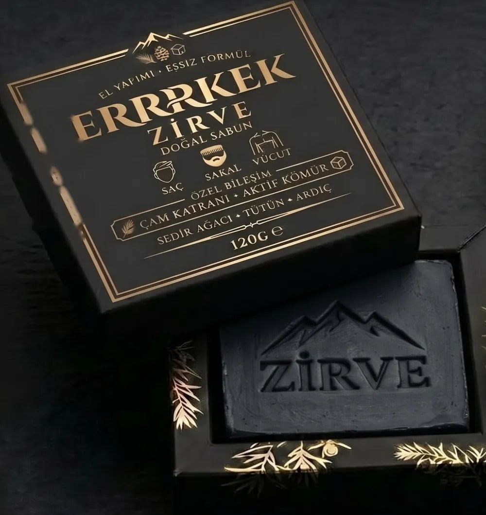 Açık ERRRKEK ZİRVE kutusu ve içindeki siyah sabun